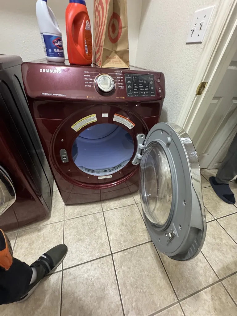 Samsung electric dryer serviced for heating element replacement and interior lint cleaning in Fairfield, California