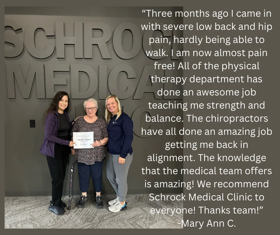 Chiropractic hip adjustment session at Schrock Medical Clinic