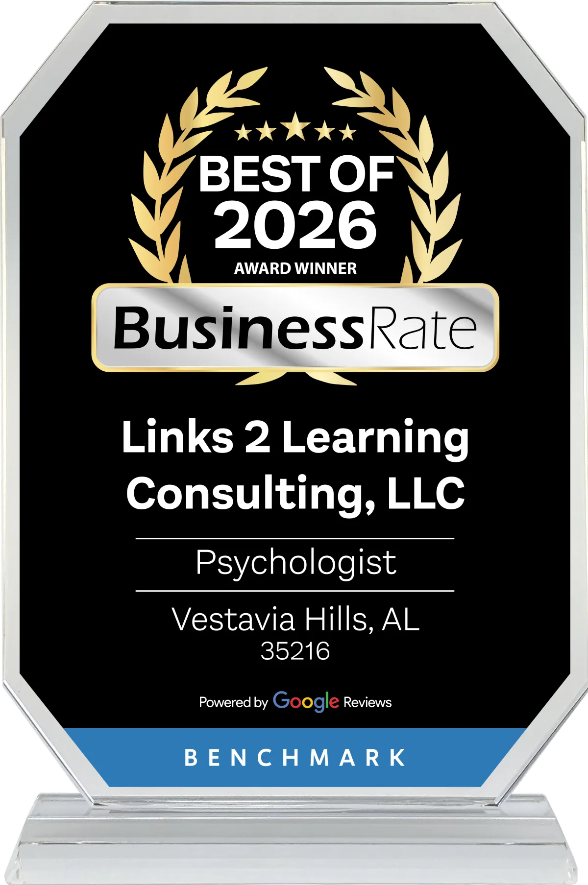 BusinessRate Best of 2026 award for Links 2 Learning Consulting, LLC — Psychologist, Vestavia Hills, Alabama
