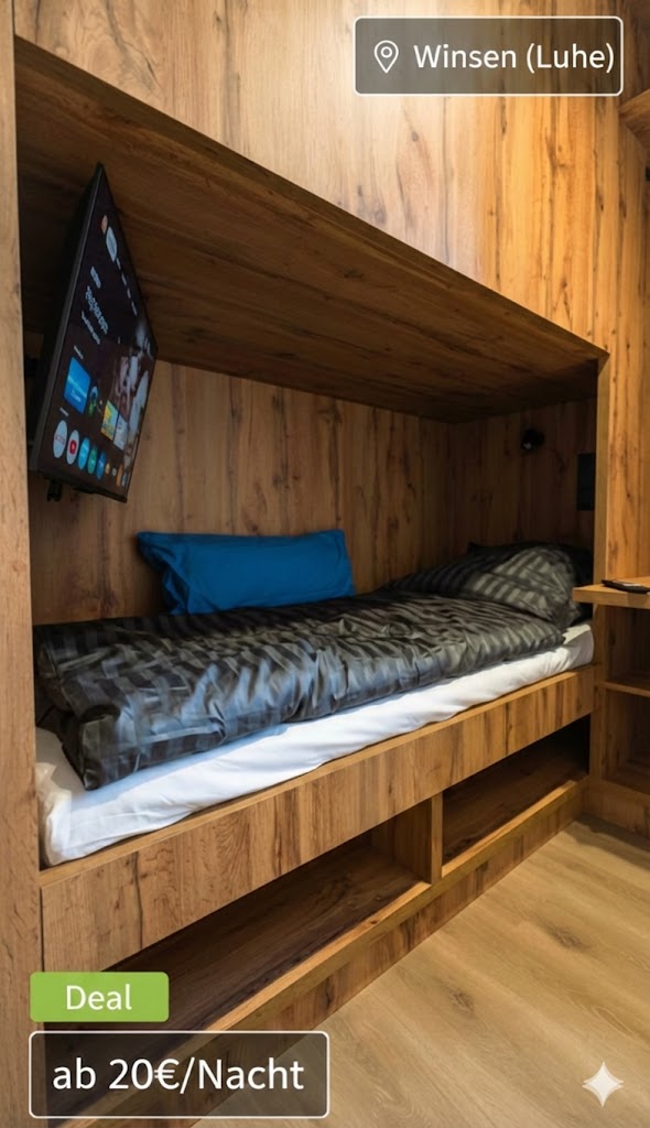 Monteurunterkunft - Bett mit Fernseher und Tv Streaming