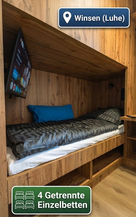 Monteurunterkunft - Bett mit Fernseher und Tv Streaming