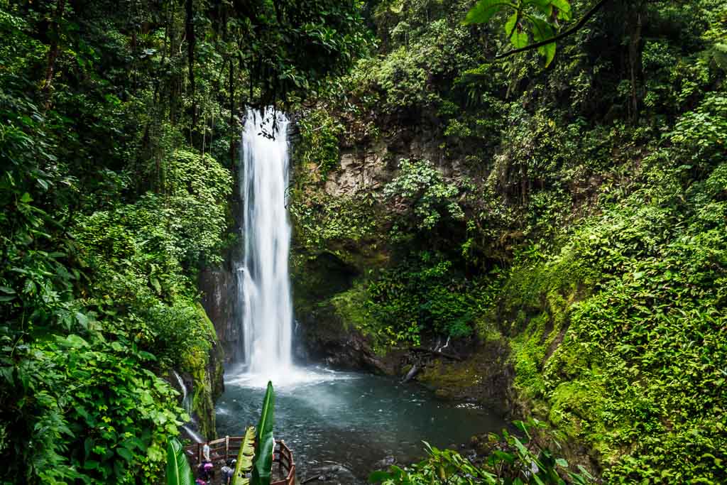 Majestic rainforest waterfall in San Gerardo de Dota, a scenic mountain retreat and hiking destination in Costa Rica.