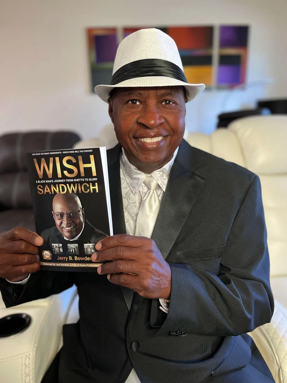 Picture of Jerry B. Bowden holding his book, Wish Sandwich