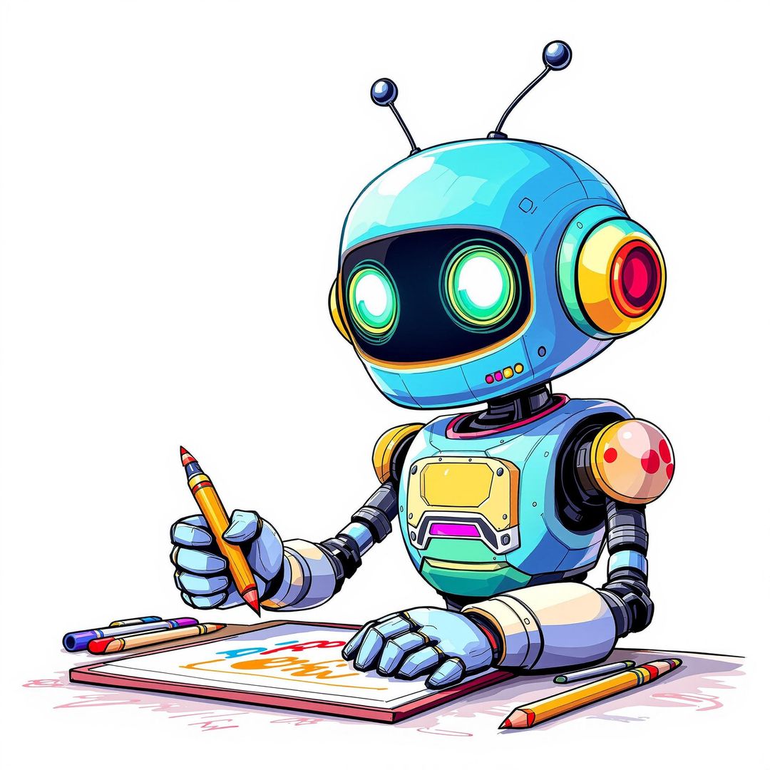 Ai robot creating content drawing for a business
