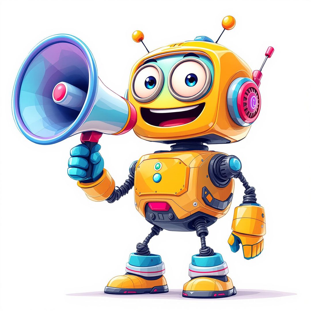 AI robot with a megaphone for marketing a business