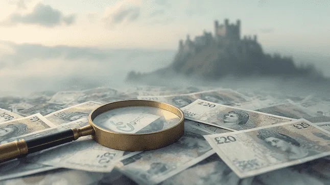 £20 notes a castle and magnifying glass