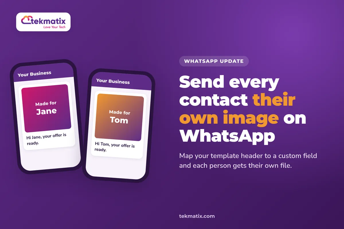 How do I send personalised images in WhatsApp templates on Tekmatix?