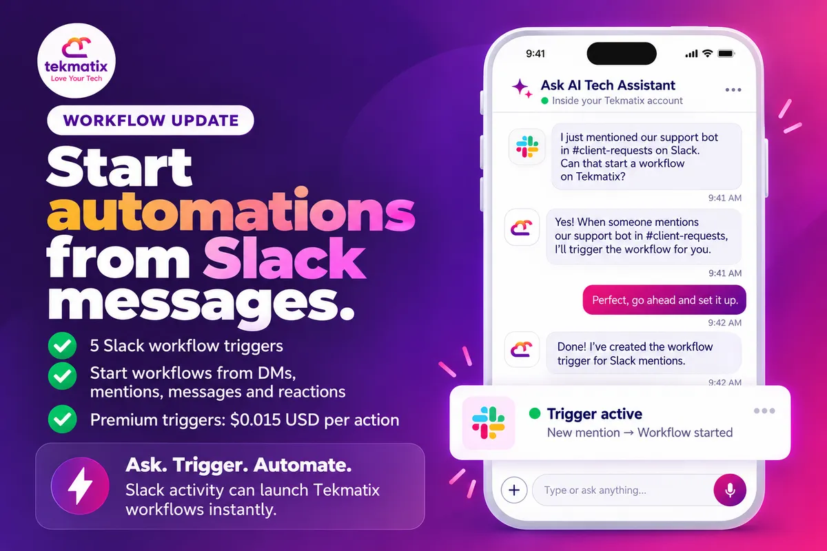How do I start automations from Slack messages on Tekmatix?