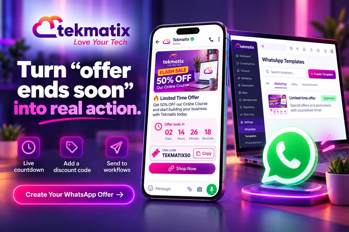 How do I run a countdown offer on WhatsApp on Tekmatix?