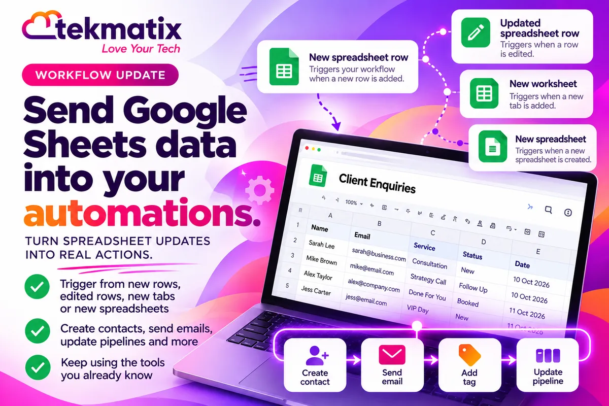How do I send Google Sheets data into my automations on Tekmatix?