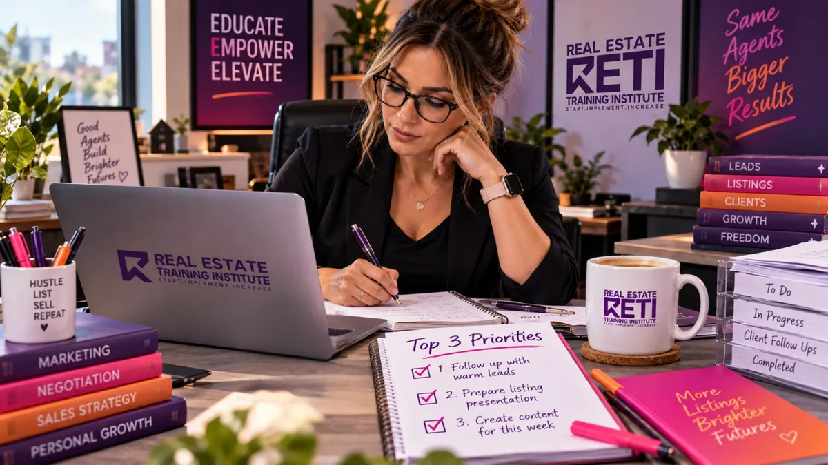 South African real estate agent managing a busy workday and focusing on productive activities.