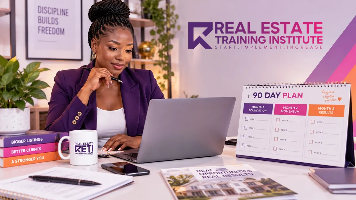 South African real estate agent following a 90-day business plan with clear weekly goals and actions.