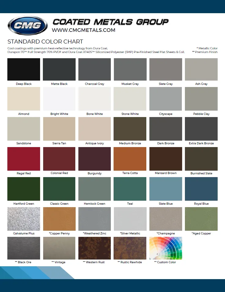 a chart for standard colors by cmg