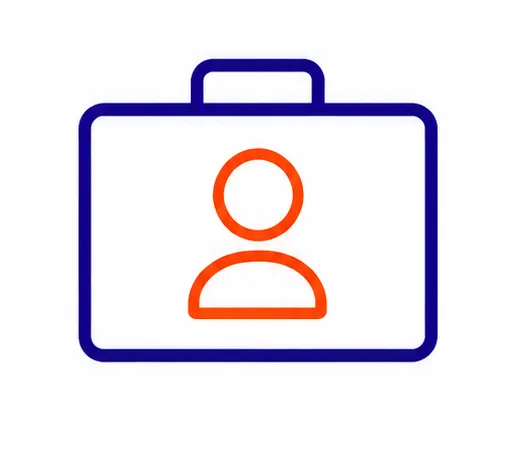 Line art icon of a briefcase with a person silhouette inside.