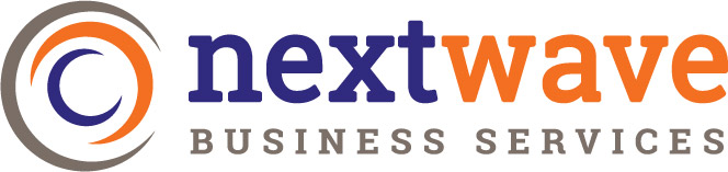 The Nextwave Business Services logo featuring the word 'nextwave' with 'next' in dark blue and 'wave' in orange, below which is 'BUSINESS SERVICES' in a smaller gray font.