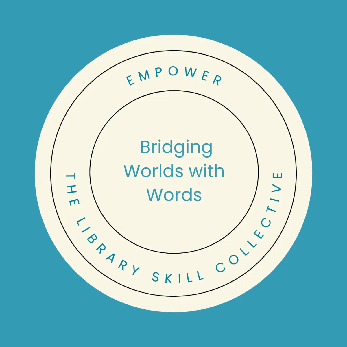 Bridging Worlds with Words written on cream circle. Click to register