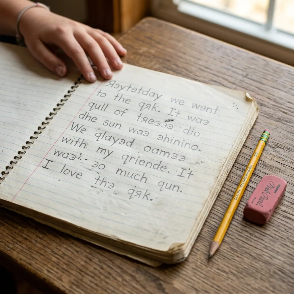 image that is handwritten from a 4th grader but there a lot of letters reversals being made