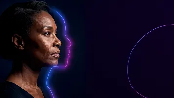 Woman profile under orange and magenta light