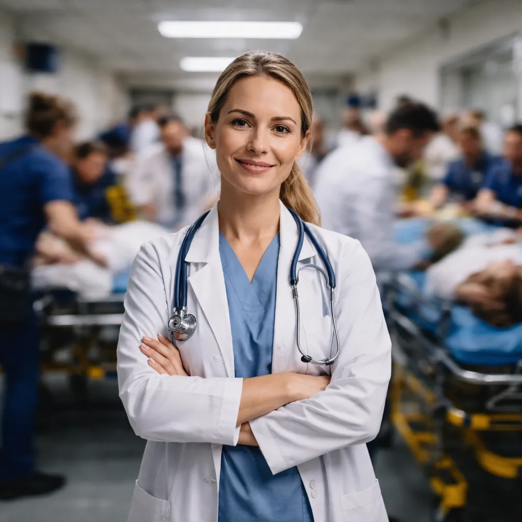 Médico analisando radiografia em ambiente de pronto-socorro