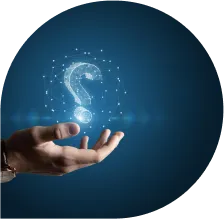 A glowing question mark icon in hand