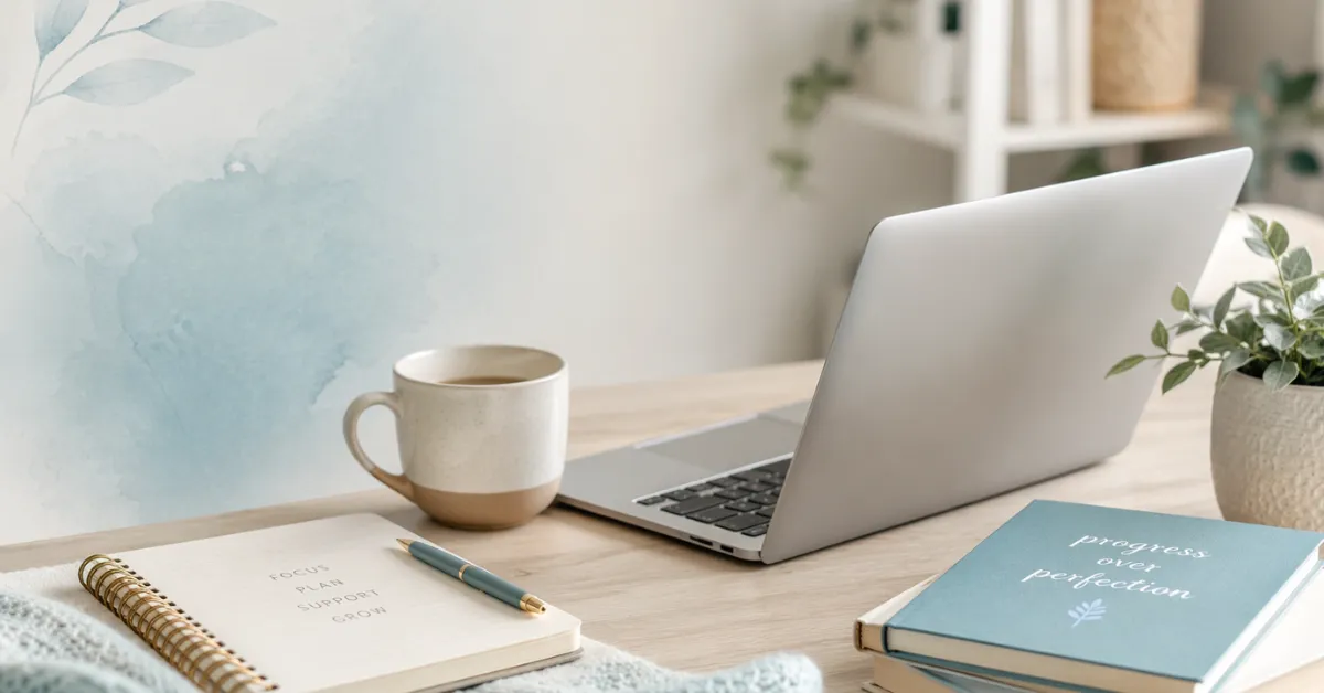 Minimal home office workspace for starting a virtual assistant business
