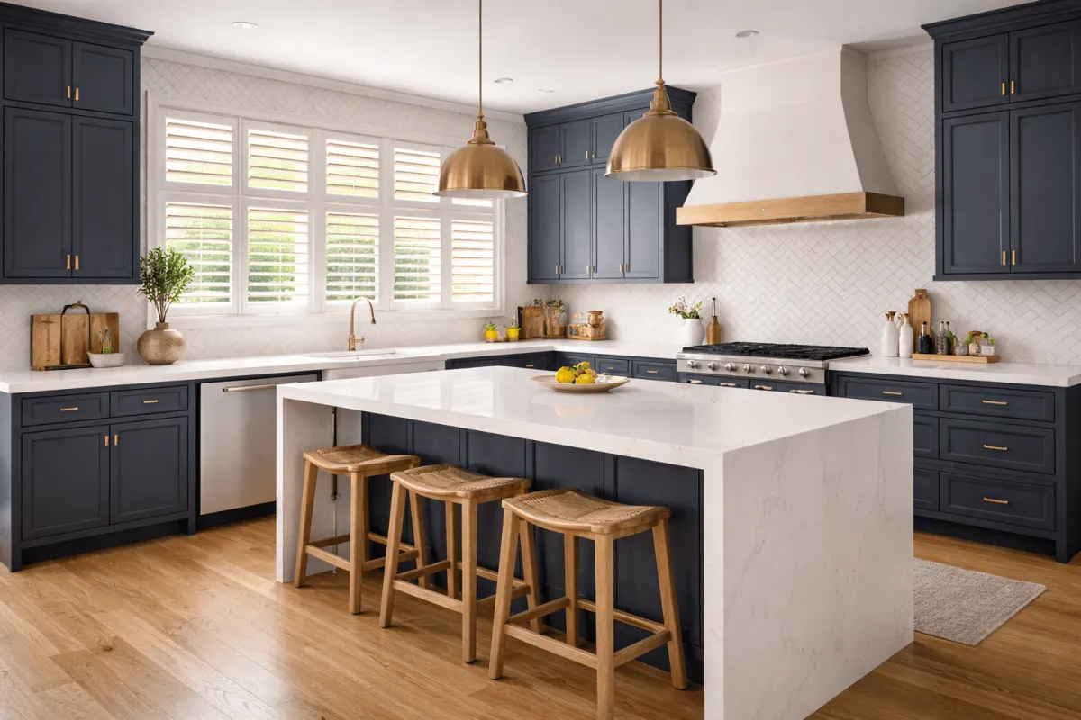 Suburban home with raised panel exterior shutters