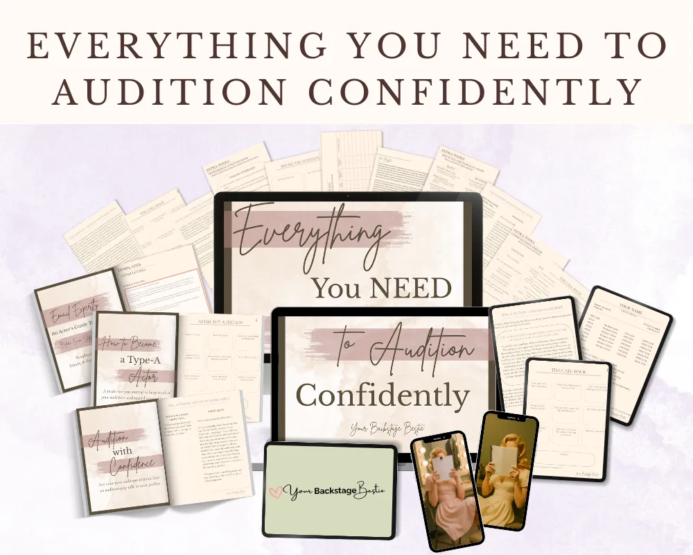Mockup image of the ebook Everything You Need To Audition Confidently, including the 3 section titles in the book as well as some sneak preview pages.