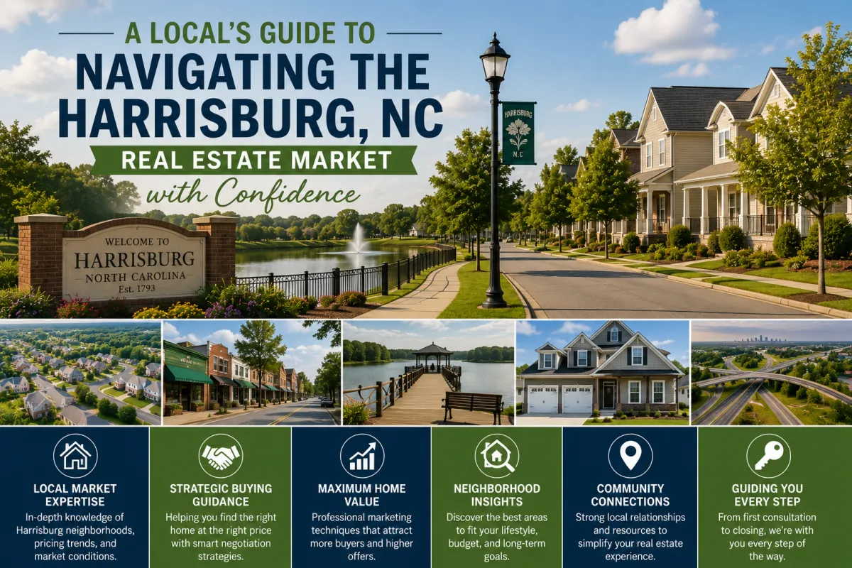 Modern homes in a peaceful Harrisburg, NC neighborhood showcasing the local real estate market and suburban community lifestyle.