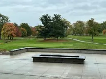 Stained wood deck with railings and stair access in Ridgewood Parma