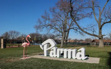 Covered deck with privacy screen and grill in Parma Heights backyard
