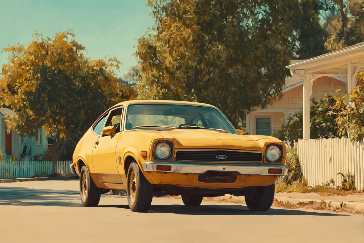 A vintage Ford Pinto parked on a sunny street — a lighthearted nod to self-destructive choices and the freedom of choosing better.