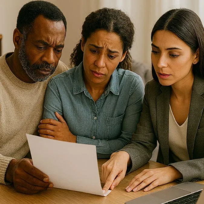 Couple reviewing their foreclosure options with a housing specialist for homeowner support and financial guidance