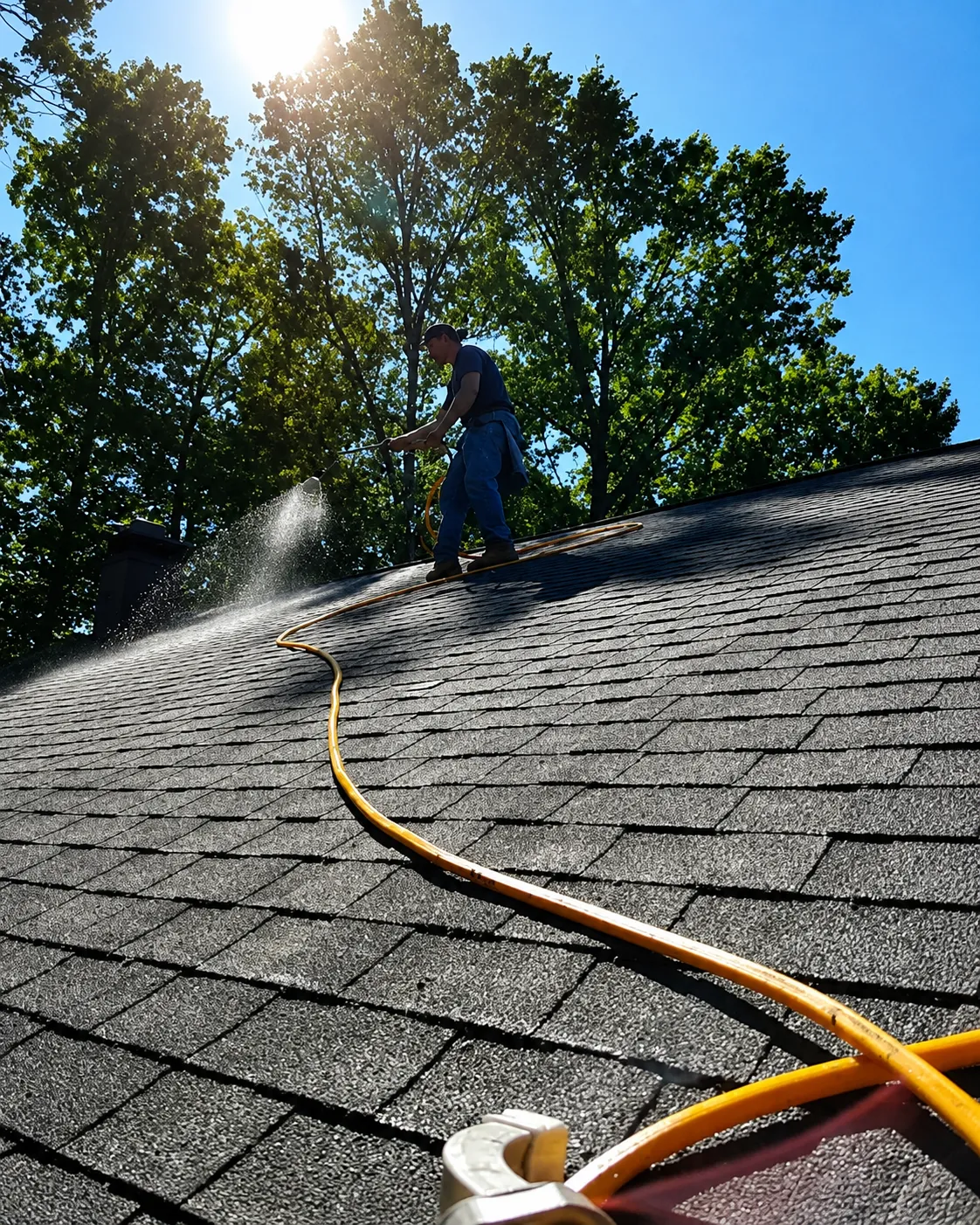 Soft roof washing by Thin Red Line Pressure Washing in Clifton Park, NY.