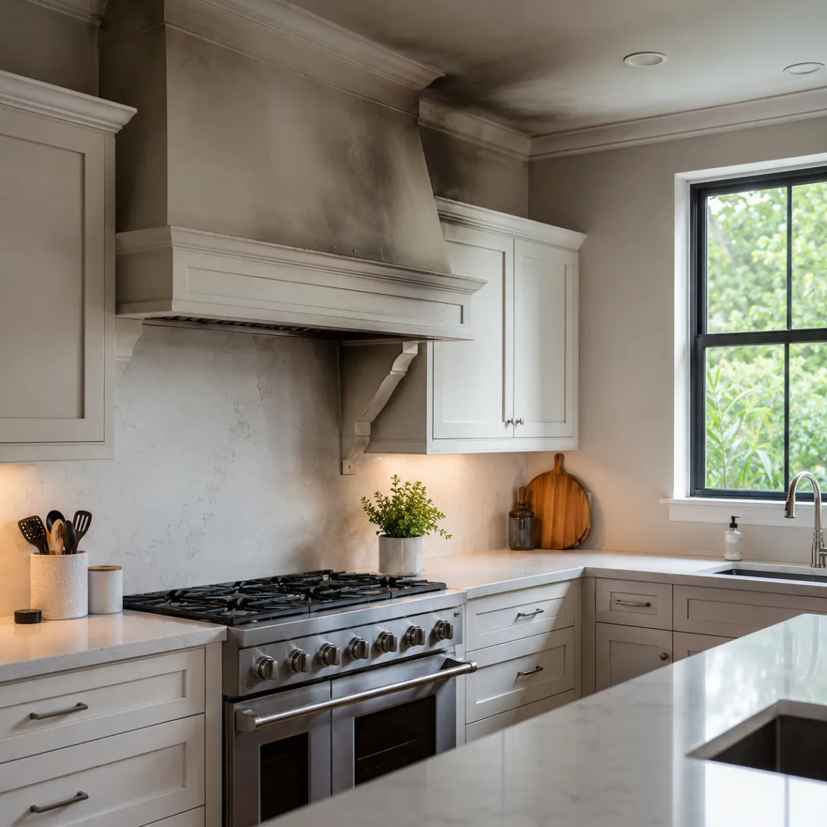 Subtle smoke damage in a Coral Springs residential kitchen requiring Water Damage 360 matched restoration