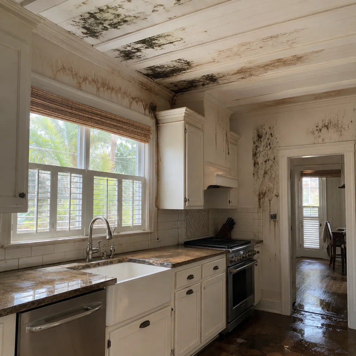 Plantation home kitchen mold risk from water damage by Water Damage 360