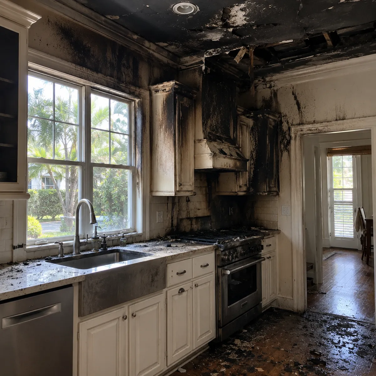 Plantation home kitchen fire damage restoration by Water Damage 360