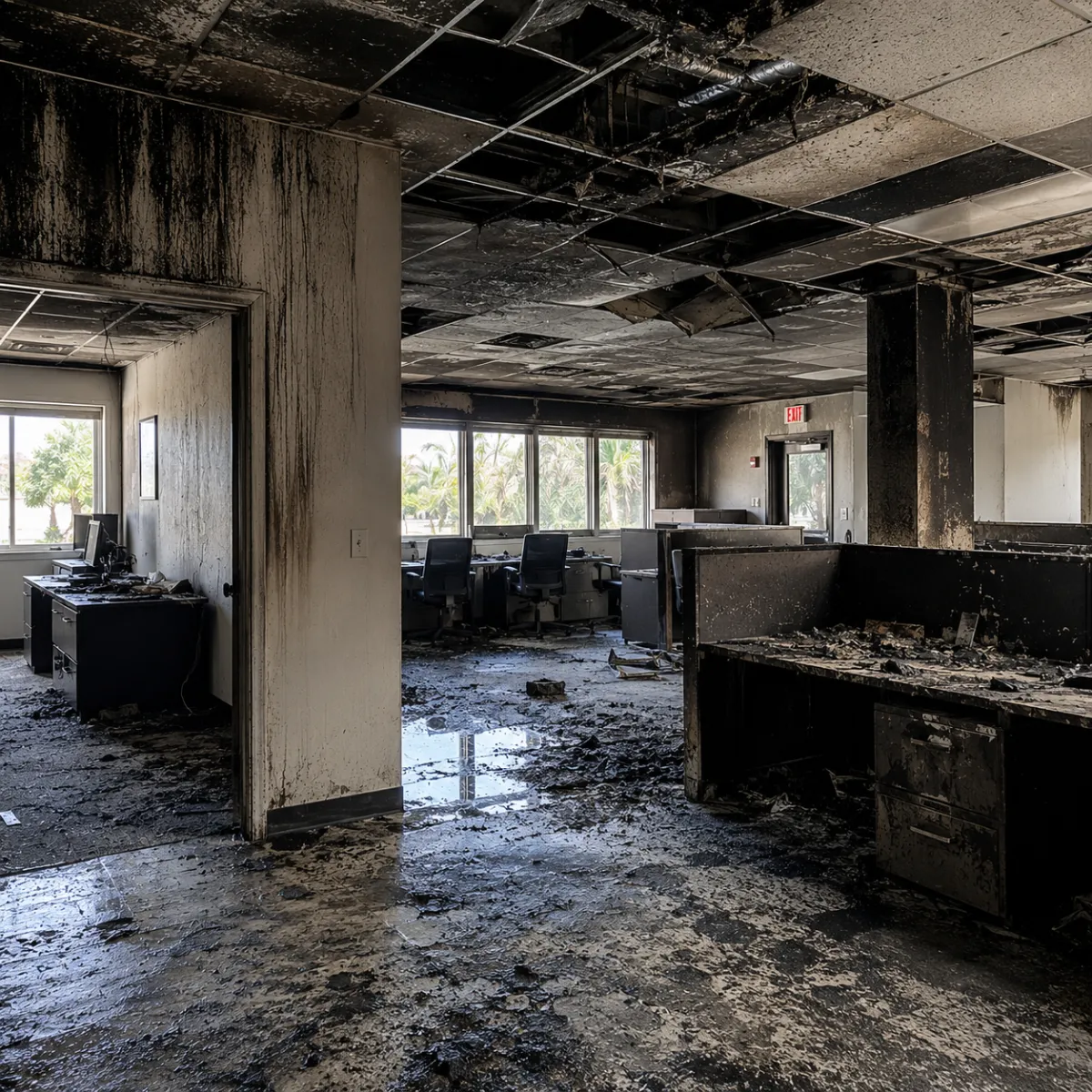 Plantation commercial fire damage recovery in office space by Water Damage 360