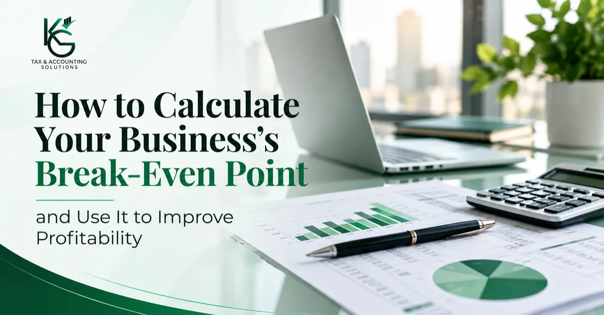 Business break-even analysis with financial charts and calculator.