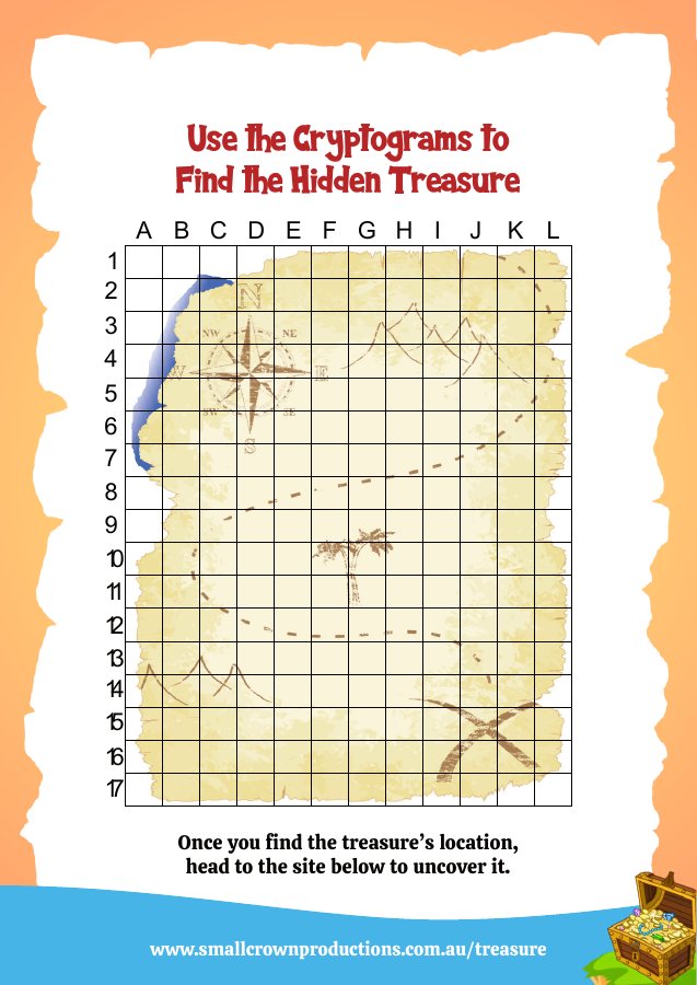 Treasure map page from the pirate activity pack