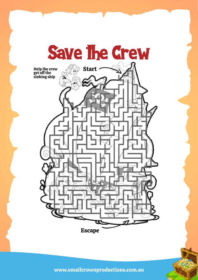 Maze page from the pirate activity pack