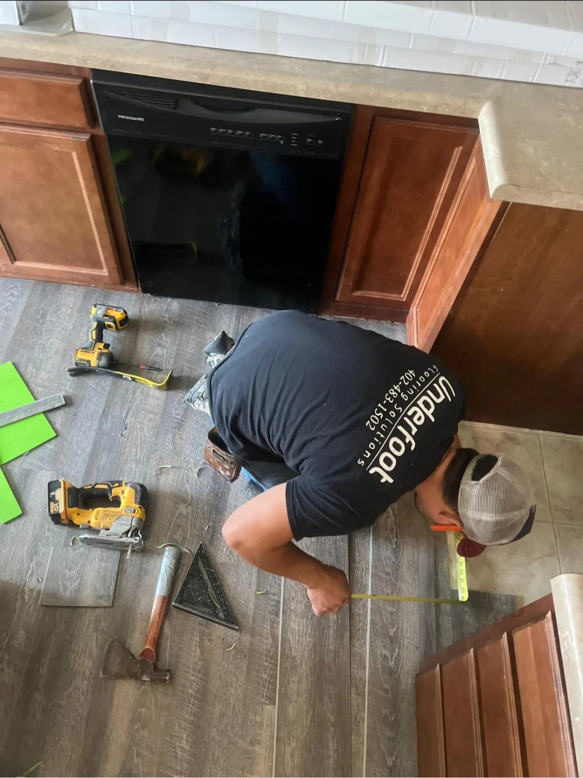 LVP being installed in a kitchen