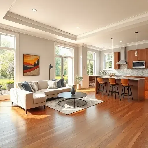 Stunning remodeled living area in Missouri City, TX with modern design, hardwood floors, and natural light.