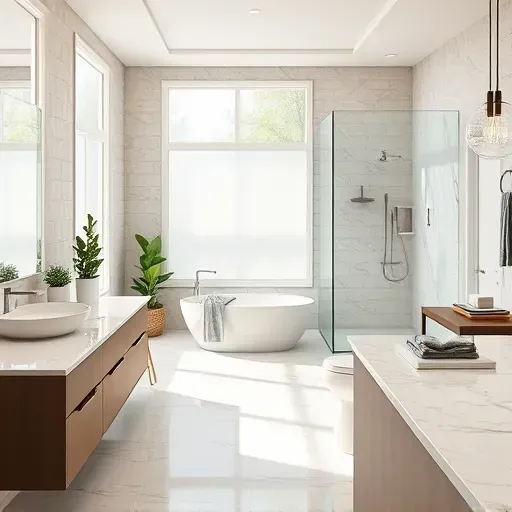 Remodeled Spring TX bathroom with luxurious soaking tub, walk-in shower, marble counters, natural light, and elegant neutral tones