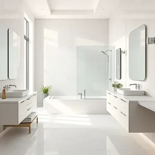 Remodeled Hunters Creek Village TX bathroom with modern fixtures, marble countertops, glass shower, and natural lighting