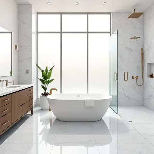 Recently renovated Spring Texas bathroom featuring a soaking tub, marble counters, glass shower, modern fixtures, and elegant decor