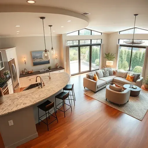 Home remodeling project in Magnolia TX features an open-concept living space with modern kitchen and cozy living area.