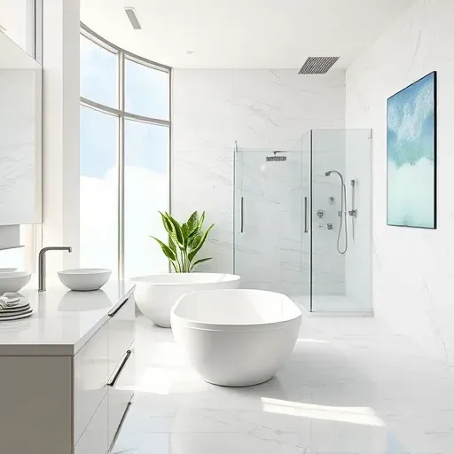 Renovated Spring TX bathroom with modern design, marble countertops, soaking tub, glass shower, greenery, and elegant decor