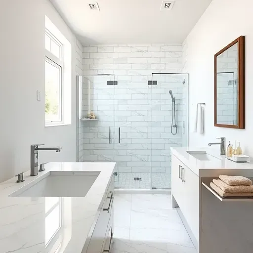 Recently remodeled Aldine, TX bathroom featuring modern fixtures, walk-in shower, marble countertops, and elegant decor.