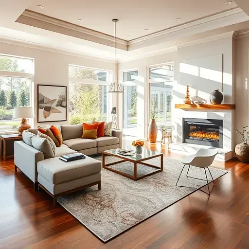 Spacious modern living room in Pearland TX with elegant furnishings, stylish sectional sofa, natural light, and welcoming atmosphere.