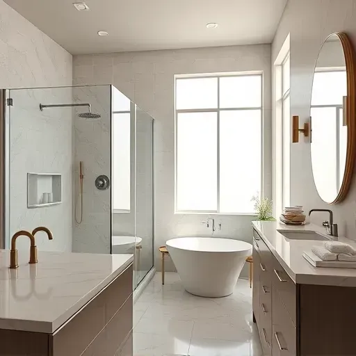 Beautifully renovated bathroom in Cinco Ranch TX with sleek fixtures, marble countertops, and a spacious walk-in shower.